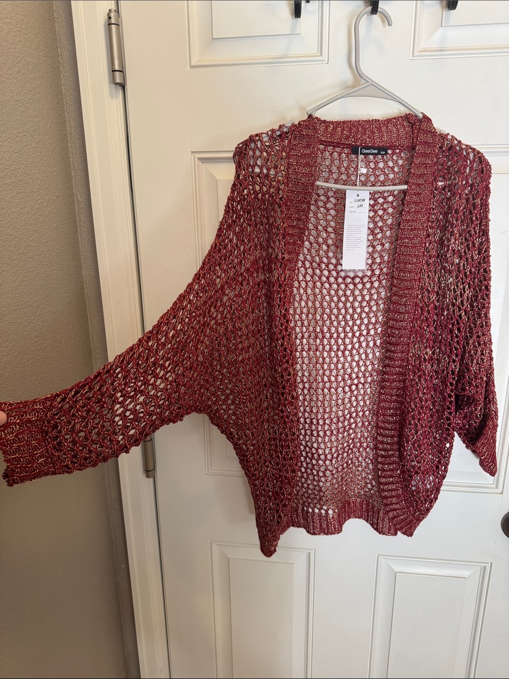Open-Knit Burgundy Cardigan Sweater